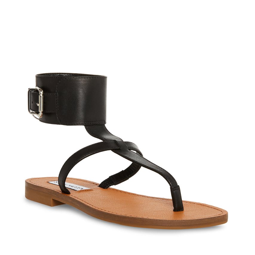 Sandalias Planas Steve Madden Rico Cuero Mujer Negras | ES QF68S3